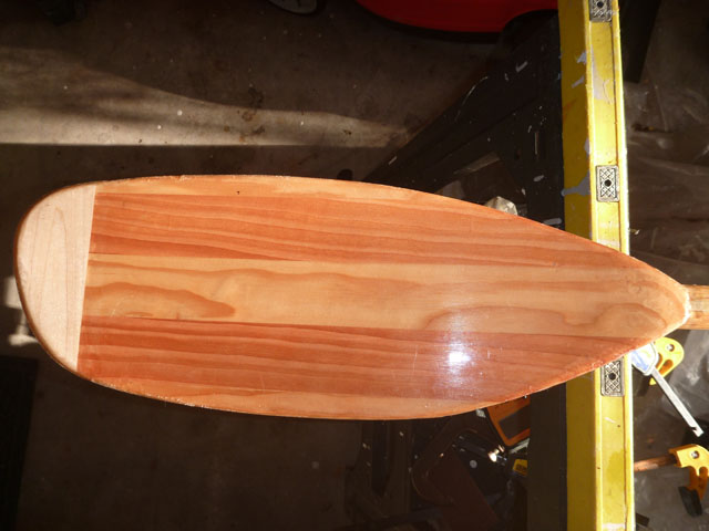 DIY wooden paddle for fishing kayak, front side